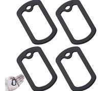 Hrippy Silicone Dog Tag Cover 4pcs Round Dog Tag Black Stainless Steel Protective Muffler Ring for Noise Reduction for Pets Dog Cat