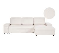 Corner Sofa Bed 3 Seater HRISEY Boucle White with Storage Left Hand