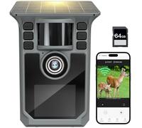 Hrivcam Solar Trail Camera 4K 64MP WiFi Game Camera, 5000mAh Forever Power, 64GB Memory Card and Ip67 Waterproof 130°Wide Angle Night Vision for Outdoor Wildlife Detection, Monitoring Trail Cameras
