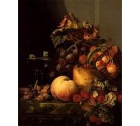 HRJUBWREE Classic Canvas Picture Art Canvas Print Modern Oil Painting a Still Life of a Glass of Wine Cherries and Other Fruit on a Ledge by Edward Ladell Artwork on Wall for Home Decor 60x90cm