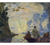 HRJUBWREE Classic Canvas Picture Art Canvas Print Modern Oil Painting Cossack Leader Stepan Stenka Timofeievitch Razine in a Boat by Boris Mikhailovich Kustodiev for Office Decor 60x90cm
