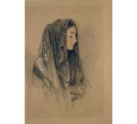 HRJUBWREE Classic Canvas Picture Art Canvas Print Modern Oil Painting Head of an Italian Girl in a Mantilla by John Frederick Lewis Artwork on Wall for Home Decor 60x90cm