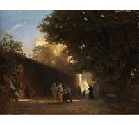 HRJUBWREE Classic Canvas Picture Art Canvas Print Modern Oil Painting Italian Villa and Park with Posh Society and Priests by Oswald Achenbach Artwork on Wall for Home Decor 60x90cm