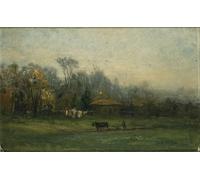 HRJUBWREE Classic Canvas Picture Art Canvas Print Modern Oil Painting Landscape with Man Plowing Fields by Edward Mitchell Bannister Artwork on Wall for Home Decor 60x90cm