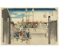 HRJUBWREE Classic Canvas Picture Art Canvas Print Modern Oil Painting Nihon Bridge Morning View Nihonbashi in the Fifty-three Stations of the Tokaido Road by Ando Hiroshige for Office Decor 60x90cm