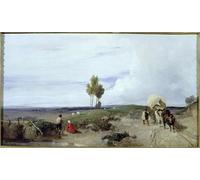 HRJUBWREE Classic Canvas Picture Art Canvas Print Modern Oil Painting on the Road From Boulogne to Paris Looking Towards St Omer by Richard Parkes Bonington Artwork on Wall for Office Decor 60x90cm