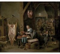 HRJUBWREE Classic Canvas Picture Art Canvas Print Modern Oil Painting Sausage-making by David Teniers the Younger Artwork on Wall for Office Decor 60x90cm