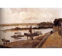 HRJUBWREE Classic Canvas Picture Art Canvas Print Modern Oil Painting Shipping on the Waal Near Woudrichem with Loevestein Castle Beyond Artwork on Wall for Office Decor 60x90cm