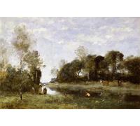 HRJUBWREE Classic Canvas Picture Art Canvas Print Modern Oil Painting Souvenir of the Bresle at Incheville by Jean Baptiste Camille Corot Artwork on Wall for Home Decor 60x90cm