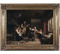 HRJUBWREE Classic Canvas Picture Art Canvas Print Modern Oil Painting Sunday Evening in a Valley Cottage by Amalia Lindegren Artwork on Wall for Office Decor 60x90cm