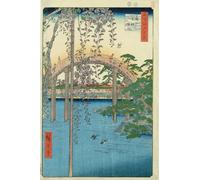 HRJUBWREE Classic Canvas Picture Art Canvas Print Modern Oil Painting the Bridge with Wisteria or Kameido Tenjin Keidai Plate by Utagawa Hiroshige Artwork on Wall for Home Decor 60x90cm