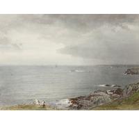 HRJUBWREE Classic Canvas Picture Art Canvas Print Modern Oil Painting the Coming Rain Narragansett Bay by William Trost Richards Artwork on Wall for Home Decor 60x90cm