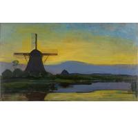 HRJUBWREE Classic Canvas Picture Art Canvas Print Modern Oil Painting the Oostzijdse Molen by Night by Piet Mondrian Artwork on Wall for Office Decor 60x90cm