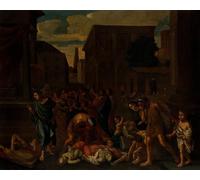 HRJUBWREE Classic Canvas Picture Art Canvas Print Modern Oil Painting the Plague of the Philistines At Ashdod by Nicolas Poussin Artwork on Wall for Office Decor 60x90cm