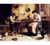 HRJUBWREE Classic Canvas Picture Art Canvas Print Modern Oil Painting The Writing Lesson Eugenio Zampighi Artwork on Wall for Home Decor 60x90cm