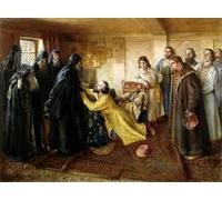 HRJUBWREE Classic Canvas Picture Art Canvas Print Modern Oil Painting Tsar Ivan the Terrible Asks Abbot Cornelius by Claudius Vasilyevich Lebedev Artwork on Wall for Home Decor 60x90cm