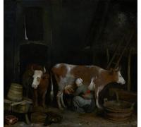 HRJUBWREE Famous Paintings Pictures Artwork Picture a Maid Milking a Animal in a Barn by Gerard Ter Borch Photo Wall Print for Office Decor 60x90cm