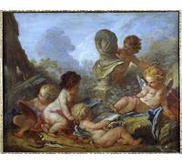 HRJUBWREE Famous Paintings Pictures Artwork Picture Allegorie des Arts Five little Amours associated with different arts sculpture by François Boucher Photo Wall Print for Office Decor 60x90cm