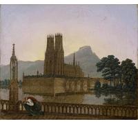 HRJUBWREE Famous Paintings Pictures Artwork Picture Gotischer Dom by Carl Gustav Carus Photo Wall Print for Home Decor 60x90cm