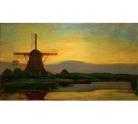 HRJUBWREE Famous Paintings Pictures Artwork Picture Oostzijder Mill in the Evening by Piet Mondrian Photo Wall Print for Home Decor 60x90cm
