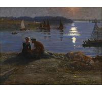 HRJUBWREE Famous Paintings Pictures Artwork Picture Romance Au Clair De Lune by Alfred Guillou Photo Wall Print for Office Decor 60x90cm