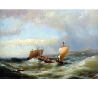 HRJUBWREE Famous Paintings Pictures Artwork Picture Sailors in a Barge on a Choppy Sea by Hermanus Jr. Koekkoek Photo Wall Print for Home Decor 60x90cm