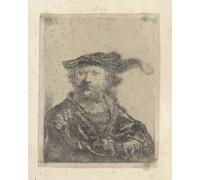 HRJUBWREE Famous Paintings Pictures Artwork Picture Self portrait with plumed velvet beret by Rembrandt van Rijn Photo Wall Print for Office Decor 60x90cm