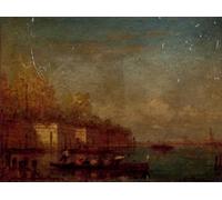 HRJUBWREE Famous Paintings Pictures Artwork Picture Setting off in a Ferry in the Venetian Lagoon by Calderon Photo Wall Print for Home Decor 60x90cm