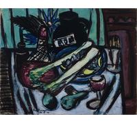 HRJUBWREE Famous Paintings Pictures Artwork Picture Still Life with Chianti Bottle and Celery by Max Beckmann Photo Wall Print for Office Decor 60x90cm