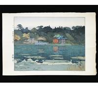 HRJUBWREE Famous Paintings Pictures Artwork Picture Temples At the Waterfront by Hiroshi Yoshida Photo Wall Print for Office Decor 60x90cm