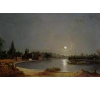 HRJUBWREE Famous Paintings Pictures Artwork Picture the Thames At Moonlight Twickenham by Henry Pether Photo Wall Print for Home Decor 60x90cm