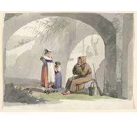 HRJUBWREE Famous Paintings Pictures Artwork Picture Two Girls From Frascati Visit a Hermit by Bartolomeo Pinelli Photo Wall Print for Office Decor 60x90cm