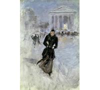 HRJUBWREE Famous Paintings Pictures Artwork Picture Young Elegante Woman At the Boa in the Rue Royale in Paris by Jean Beraud Photo Wall Print for Home Decor 60x90cm
