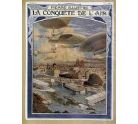 HRJUBWREE Oil Painting Prints on Canvas Painting Picture Air Conquete Airship Balloon and Hot Air Balloon Over Paris by Eugene Grasset Artwork Canvas Prints for Office Decor 60x90cm