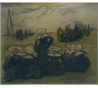 HRJUBWREE Oil Painting Prints on Canvas Painting Picture Breton Women on the Meadow by Emile Bernard Artwork Canvas Prints for Home Decor 60x90cm