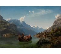 HRJUBWREE Oil Painting Prints on Canvas Painting Picture Bridal Journey in Hardanger by Hans Gude Artwork Canvas Prints for Home Decor 60x90cm