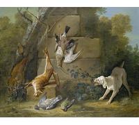 HRJUBWREE Oil Painting Prints on Canvas Painting Picture Dog Guarding Dead Game by Jean Baptiste Oudry Artwork Canvas Prints for Home Decor 60x90cm