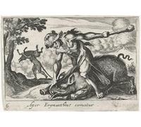 HRJUBWREE Oil Painting Prints on Canvas Painting Picture Hercules Catches the Boar of Erymanthus by Simon Frisius Artwork Canvas Prints for Home Decor 60x90cm