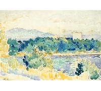 HRJUBWREE Oil Painting Prints on Canvas Painting Picture Mediterranean Landscape with a White House by Henri Edmond Cross Artwork Canvas Prints for Home Decor 60x90cm