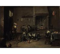 HRJUBWREE Oil Painting Prints on Canvas Painting Picture Monkeys in the Kitchen by David Teniers the Younger Artwork Canvas Prints for Office Decor 60x90cm