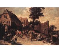 HRJUBWREE Oil Painting Prints on Canvas Painting Picture Peasants Dancing outside an Inn David the Younger Teniers Artwork Canvas Prints for Home Decor 60x90cm