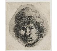 HRJUBWREE Oil Painting Prints on Canvas Painting Picture Self-portrait scowling by Rembrandt van Rijn Artwork Canvas Prints for Office Decor 60x90cm