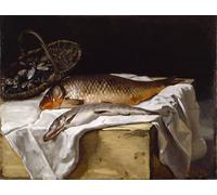 HRJUBWREE Oil Painting Prints on Canvas Painting Picture Still Life with Fish by Jean Frederic Bazille Artwork Canvas Prints for Office Decor 60x90cm