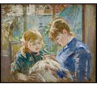 HRJUBWREE Oil Painting Prints on Canvas Painting Picture the Artist S Daughter Julie with Her Nanny by Berthe Morisot Artwork Canvas Prints for Home Decor 60x90cm