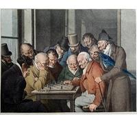 HRJUBWREE Oil Painting Prints on Canvas Painting Picture the Chess Game Game Lithography by Louis Leopold Boilly Artwork Canvas Prints for Office Decor 60x90cm