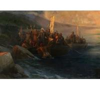 HRJUBWREE Oil Painting Prints on Canvas Painting Picture the Disembarkation of Christopher Columbus by Ivan Konstantinovich Aivazovsky Artwork Canvas Prints for Office Decor 60x90cm