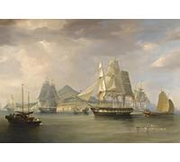 HRJUBWREE Oil Painting Prints on Canvas Painting Picture the Opium Ships At Lintinhina by William Huggins Artwork Canvas Prints for Office Decor 60x90cm