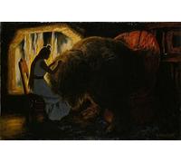 HRJUBWREE Oil Painting Prints on Canvas Painting Picture the Princess Picking Lice From the Troll by Theodor Kittelsen Artwork Canvas Prints for Home Decor 60x90cm