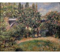 HRJUBWREE Oil Painting Prints on Canvas Painting Picture the Railway Bridge in Chatou or the Pink Chestnut Trees by Pierre Auguste Renoir Artwork Canvas Prints for Office Decor 60x90cm