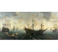 HRJUBWREE Oil Painting Prints on Canvas Painting Picture the Spanish Armada off the English in by Cornelis Claesz Van Wieringen Artwork Canvas Prints for Office Decor 60x90cm